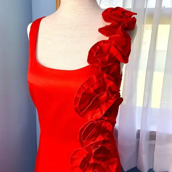 NWT Seamline Cynthia Steffe Red Sleeveless Sheath Dress with Ruffle Size 0 - Picture 2 of 9